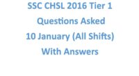 SSC CHSL 2016 Tier 1 Questions Asked on 10 January